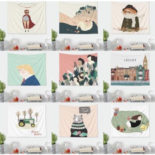 73*95 Hot Sale Cartoon Tapestry for Home Decoration Living Room Cute Animal Boy & Girl Tapestry Wall Hanging Nordic Home Decor