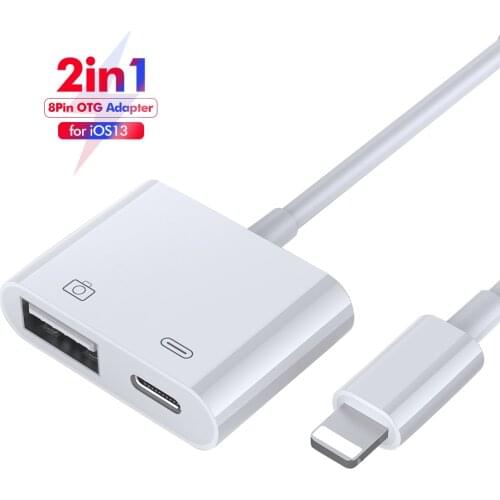 2 In 1 iPhone OTG Adapter 8 Pin To USB2.0 Converter Mouse Keyboard Conversion Line U Disk Camera Card Reader Data Converter