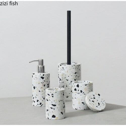 White Piebald Stone Bathroom Accessories Portable Soap Dispenser Toothbrush Cup Mouthwash Cup Toothpaste Holder Bath Supplies