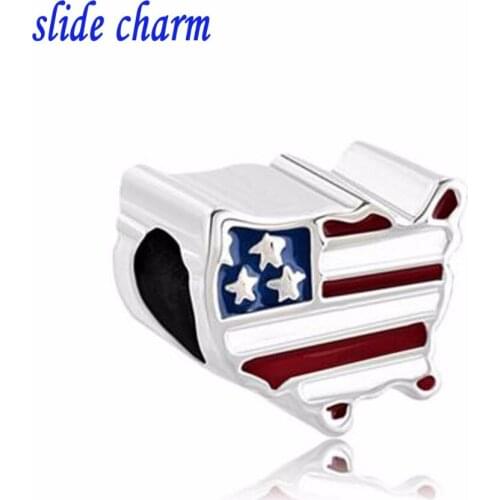 Slide charm Free shipping American Flag Patriotic Stars And Stripeslucky Charms Bracelets fit Pandora bracelet