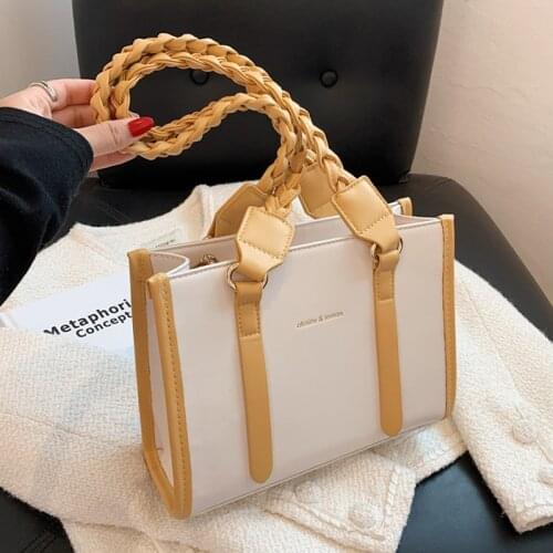Contrast Color Large Shoulder Bag Designer Handbag for Women 2021 Fashion Woven Handle Female Trends Brand Pu Leather Tote Bags