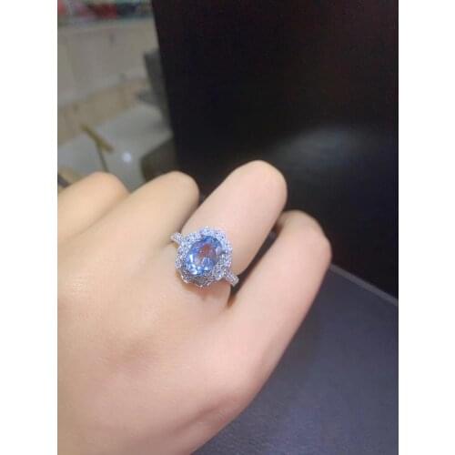 Hot sale style natural aquamarine ring 925 silver womens ring luxury atmosphere fashion trend