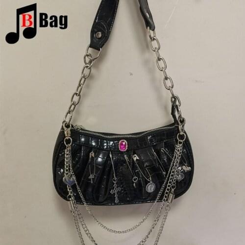 Gothic Lolita Harajuku Womens Shoulder Bags Handbags Bags Y2K girl metal punk tote female butterfly Tuku chain underarm bag