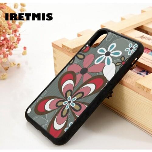 Iretmis 5 5S SE 6 6S Silicone Phone Case Cover for iPhone 7 8 Plus X Xs 11 12 MINI Pro Max XR retro funky abstract flower power