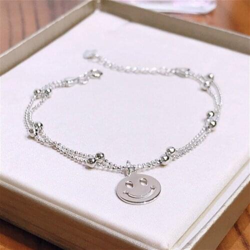 Exquisite Whole Real 925 Sterling Silver Elegant Double Links Bracelets Not Easy Fade Lasting Shiny Chain Delicate Glossy Smiley