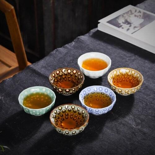 Ceramic Teacup Creative Peacock Open Screen Kiln Baked Teacup Temmoku Glaze Jianzhan Kung Fu Tea Set Single Cup