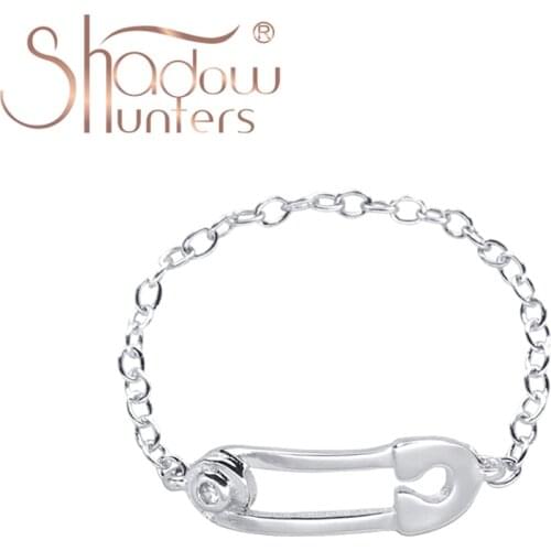 SHADOWHUNTERS Real 925 Sterling Silver Thin Chain Link Rings Safety Pin Charm Ring Women Jewelry For Lovers Summer Collection