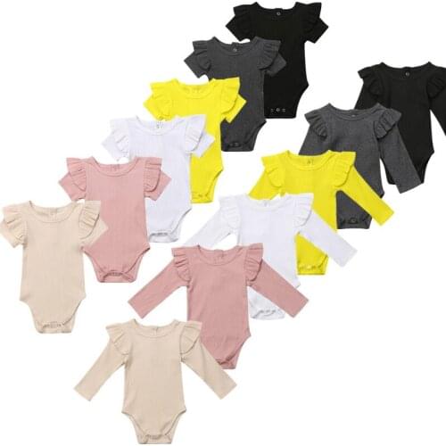 Newborn Baby Girls Boys Clothes Short Sleeve Ruffles Knit Romper Jumpsuit Solid Casual Summer Autumn Clothes Baby Outfits