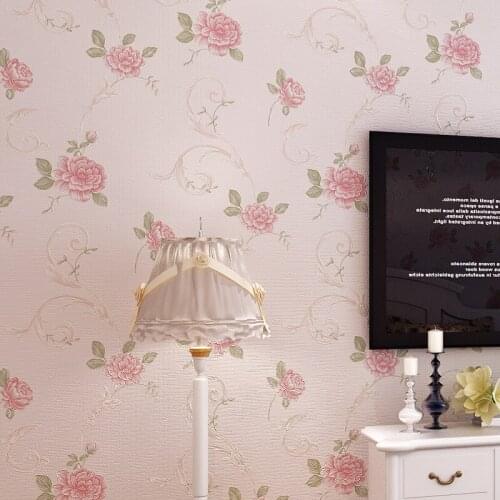 Beautiful Large Floral Pastoral Wallpaper Roll Flocked Non-woven Wall Paper for Kids Bedroom Wedding Room Background 10MX53CM
