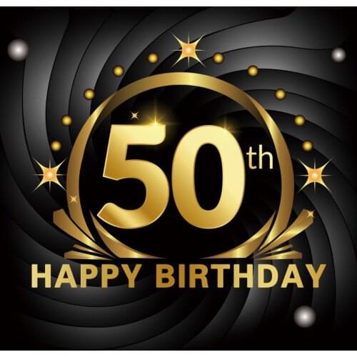 Laeacco 50th Happy Birthday Party Glitter Goden Black Photo Backdrop Customized Vinyl Photography Background For Photo Studio