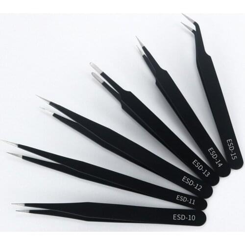 Precision ESD Tweezers set Anti-static Stainless Steel Phone Repair Tools Electronics Eyebrow DIY Curved Straight Tweezers