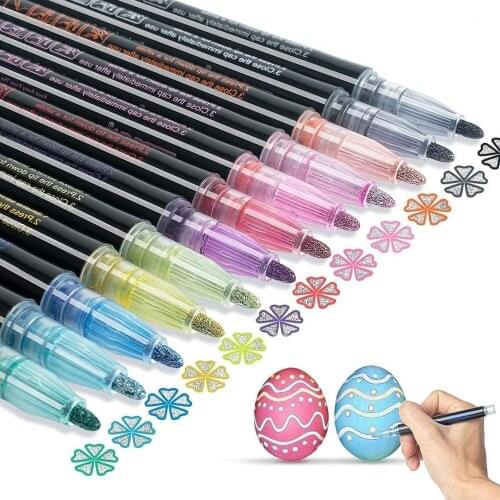 Super Squiggles Outline Markers Doodle Dazzles Shimmer Marker Set 12 Colors Double Line Outline Marker For Gift Card, Scrapbook