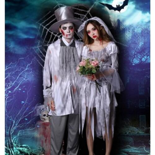 New style Bloody adults Halloween Cosplay Bride Bridegroom clothing Bloody Lovers clothes dress up for Man and Woman
