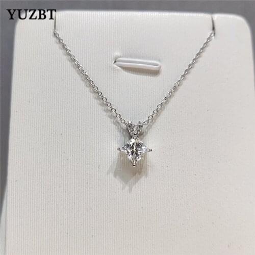 YUZBT 18K White Gold Plated 1ct Excellent Cut Princess Gemstone Diamond Test Past D Color Square Moissanite V Pendant Necklace