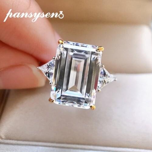 PANSYSEN 100% 925 Sterling Silver Emerald Cut Created Moissanite Citrine Gemstone Ring Wedding Engagement Fine Jewelry Wholesale