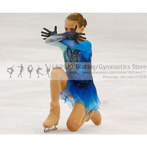 LIUHUO Ice skating dress girls Blue Spandex skate skirt leotards gymnastics Teens Figure Skating dress dance costumes for women