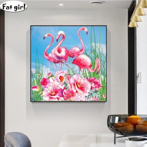 Full Square/Round 5D Diy Diamond Painting Pink Flamingo Peony Flower Embroidery,Mosaic Birds Beaded Stickers Corridor Decor Kits