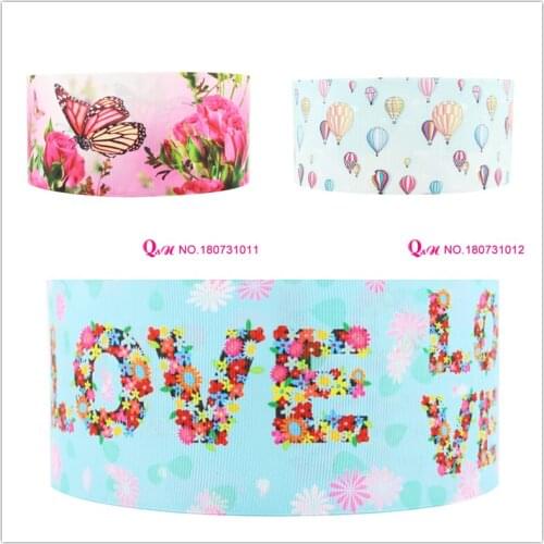 Q&N ribbon 16mm 22mm 25mm 38mm 50mm 75mm flower and love printed grosgrain ribbon webbing 50yards/roll for headband