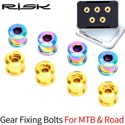 RISK BMX Crankset Bolts Single Chainring Bolt Road Bicycle Gear Fixing Bolts Nuts Screws 4pcs 5pcs/set 6.5 mm Titanium TC4 MTB