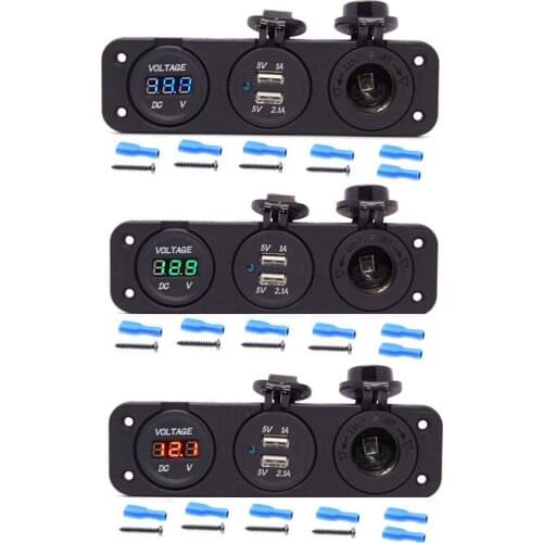 Three-Function Dual USB Charger + LED Voltmeter + 12V Socket Panel Rechargeable Power Adapter Suitable For Yacht Car Accessories