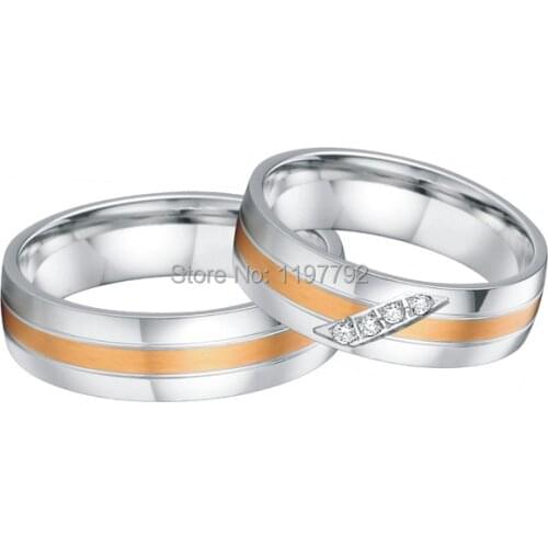Tailor made high end rose gold color inlay health titanium wedding bands couples rings sets for men and women