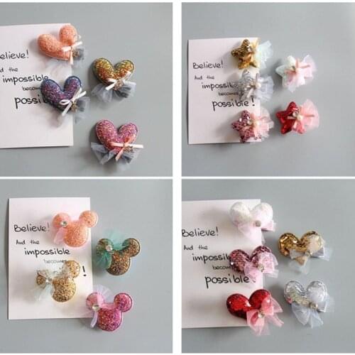 10pcs/lot Fashion Kids Bow Love Heart Bangs Clip Children Accessories Girls Headwear Color Princess Star Cute Barrette Hair Clip