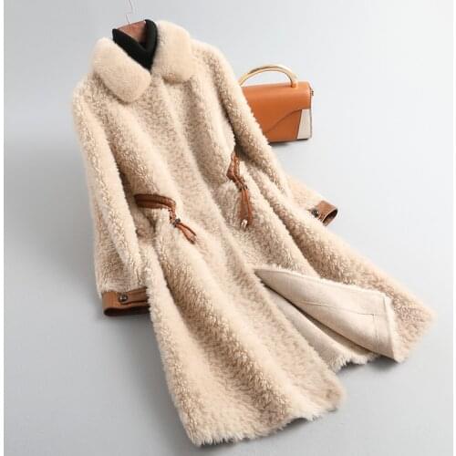 Fashion High Quality 100% Real Wool Fur Coat Autumn Winter 2021 Mink Fur Collar Female Jacket Warm Womens Clothing Ropa Zjt1667