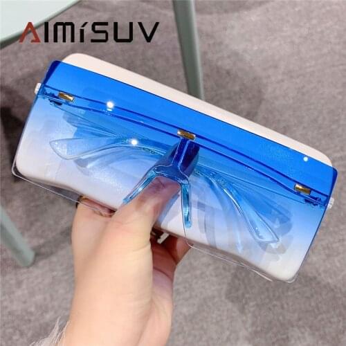 AIMISUV Oversized Womens Sunglasses 2021 Gradient Anti Glare Driving Rimless Mens Sports Sun Glasses Square Frame Female UV400
