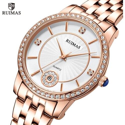 RUIMAS 2019 Luxury Brand Crystal Watch Women Dress Watches Lady Fashion Rose Gold Quartz Wristwatch Female Relogio Feminino 556