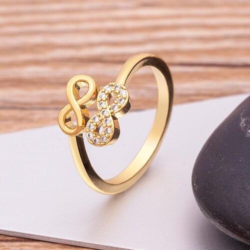 Creative Golden Infinity Design Copper Zircon Open Ring for Women Fashion Exquisite Wedding Engagement Party Jewelry Adjustable