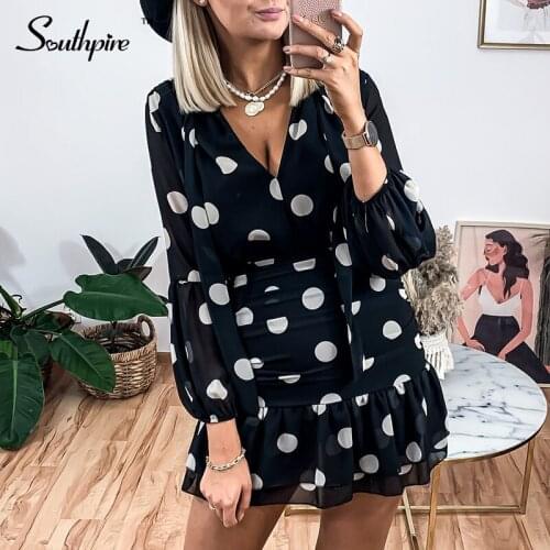 Southpire Sexy V-Neck Polka Dot Womens Vintage Dress 2021 Long Sleeve Bodycon Casual Dress Autumn Winter Clothing Ladies 2021