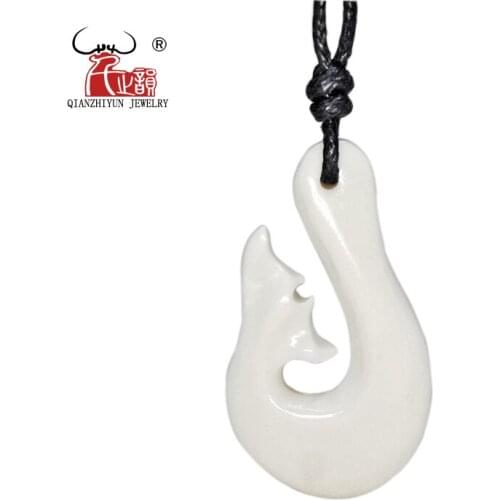 GX030 New Zealand Maori jewelry handmade yak bone Fish Hook pendant Primitive tribes totem amulet hand-carved fish tail pendant