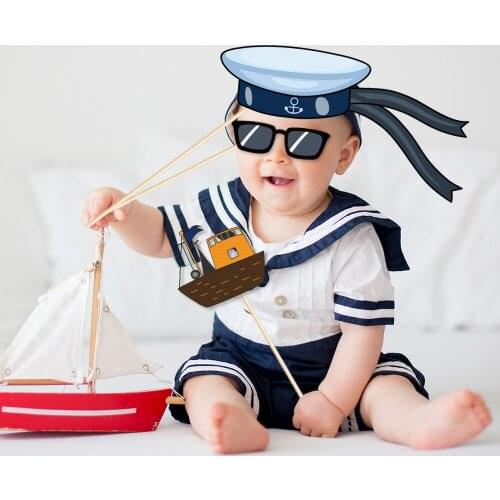 25pcs DIY Nautical Sailing Captain Photobooth Props Happy Birthday Party Decorations Kids Baby Shower Party Favors