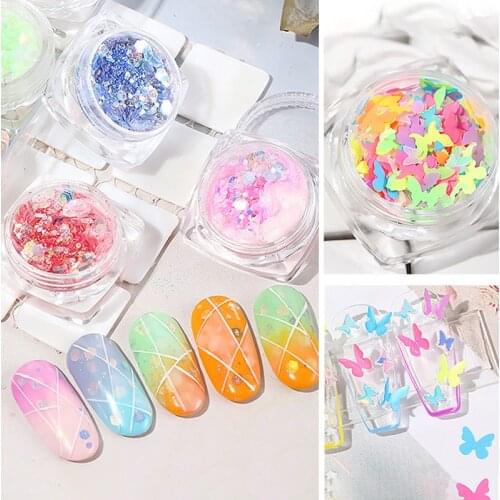 3D Nail Art Sequins Butterfly Fluorescent Luminous Glow In The Dark Nail Art Decoration Laser Glitter Makeup Party Supplies