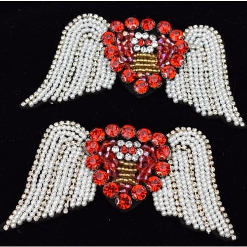 3D Rhinestone Beaded Angel Wings Heart Shaped Patch for Clothing Sewing on Beading Applique Shoes Bags DIY Decoration Patches