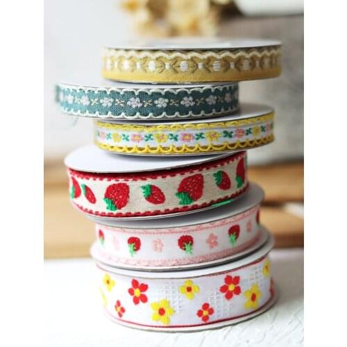 5 Yards Narrow Yellow embroidery Flower Ribbon Strawberry Lace Trim For DIY Garment Crafts Sewing Accessories Gift Wrapping