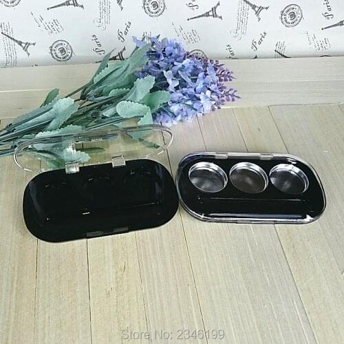 50pcs/lot Eyeshadow Makeup 3 grids Container, 25.8mm Inner Dia Eyeshadow Compact Case, Black n Clear Empty Blush Powder Box