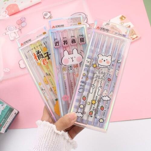 6PC/SET Cute Korean Student Exam Pen Cartoon Carbon Pen Stationery Wholesale Office Black Signature Pen Hai Wang Planet Series
