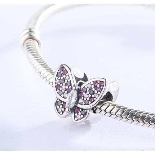 925 Sterling Silver Colorful Zircon Animal Butterfly Pendant Charms Bracelet DIY Jewelry Making For Original Pandora
