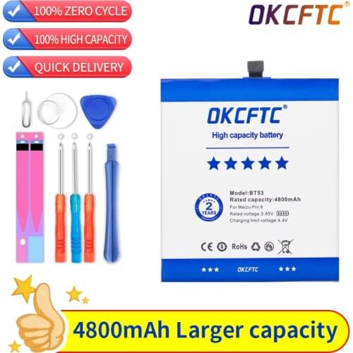OKCFTC BT53 BT53S 4800mAh High Capacity Battery for Meizu PRO 6 / Pro 6s / PRO6s Batteries Free tools Stand Holder Stickers