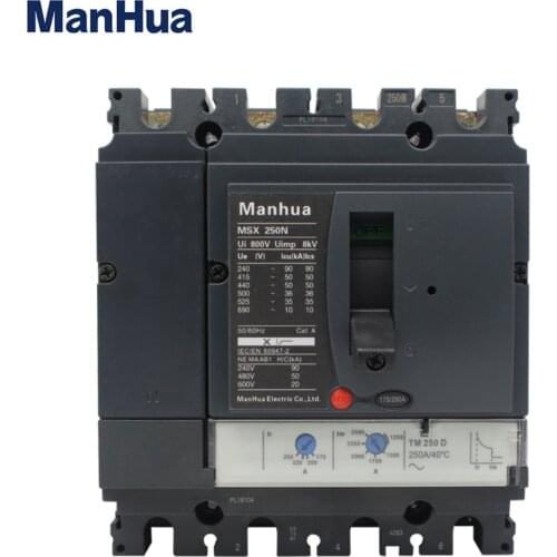 Manhua MCCB 4P Breaking Capacity Adjustable 250A MSX-250N Moulded Case Circuit Breaker