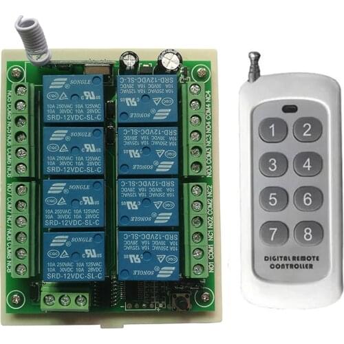 DC 12V 24V 8 CH Channels 8CH RF Wireless Remote Control Switch Remote Control System receiver transmitter 8CH Relay 315/433 MHz