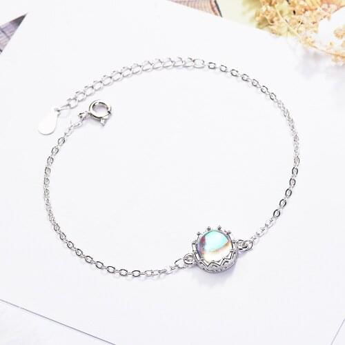 925 Sterling Silver Moonstone Round Bead Charm Bracelet & Bangle For Women Girls Wedding Jewelry sl259
