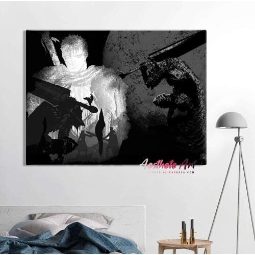 Guts Berserk beast mode Black and white Anime Home Decor Canvas Poster Prints Decoration Art Wall Pictures Living Room Painting