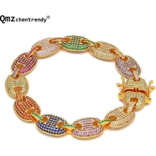 Drop Shipping Top Quality Women Mens coffee beans Bracelets Copper Lab Bling Iced Out Full CZ Clasp Gold Chain Colours Bangles