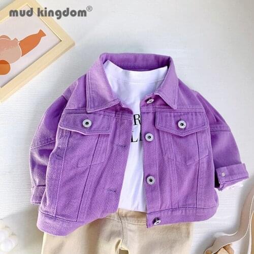 Mudkingdom Fashion Kids Denim Jacket Purple Long Sleeves Tops for Girls Boys Thin Spring Autumn Casual Children Clothing