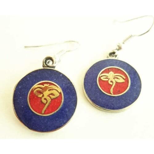 E134 Tibetan Buddha Eye Amulet Charm Earrings Nepal Vintage Cute Round Earring