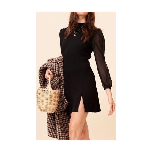 Elfbop Women Black Short Mini Dress With Long Sleeve & Round Neck