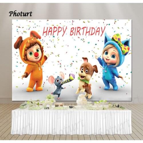 PHOTURT Dave and Ava Backdrop Kids 1st Birthday Party Photography Banner Dog Mouse Dolly Toy Photo Background Decorate Props