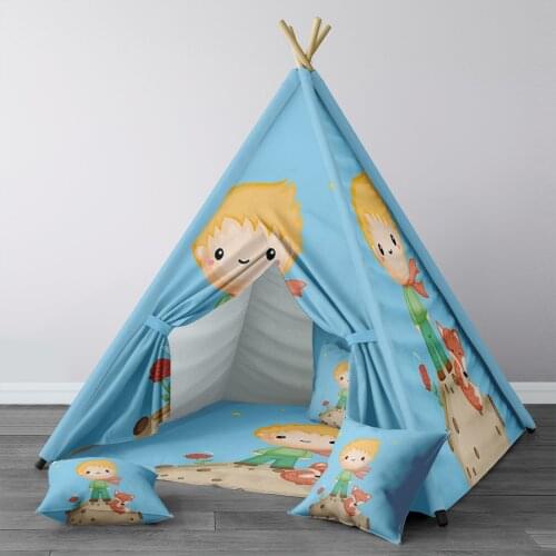 Play Tent for Kids Wigwam Portable Indoor Playground Tents Children Bedrooms Yellow Hair Boy and Fox Model 129